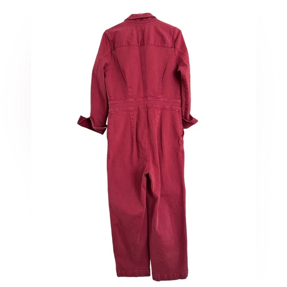 Madewell burgundy dyed denim straight leg overall long sleeve jumpsuit - Picture 8 of 10